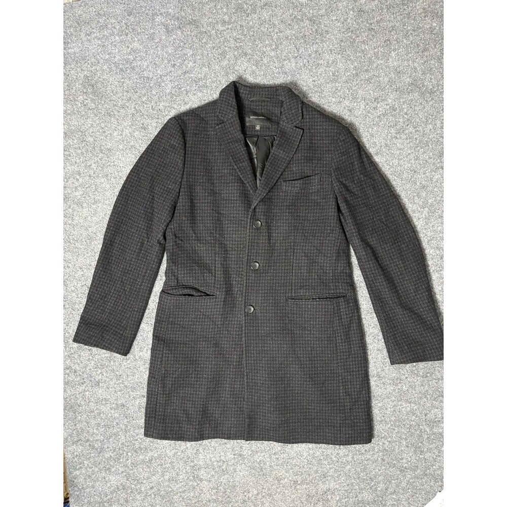 Banana Republic Coat Mens M Black Wool Check Tweed Overcoat Single-Breasted Long